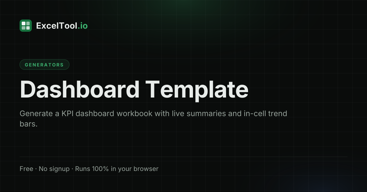 Excel Dashboard Template - Free KPI Dashboard Generator | ExcelTool.io
