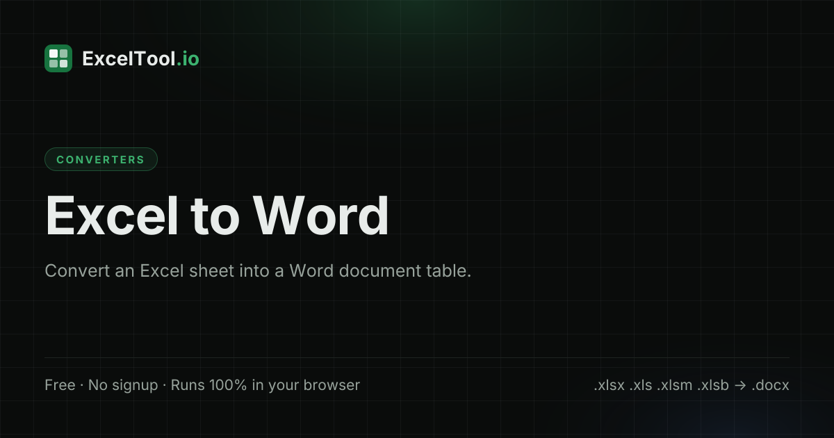 Excel to Word Converter - Convert XLSX to DOCX Online Free | ExcelTool.io