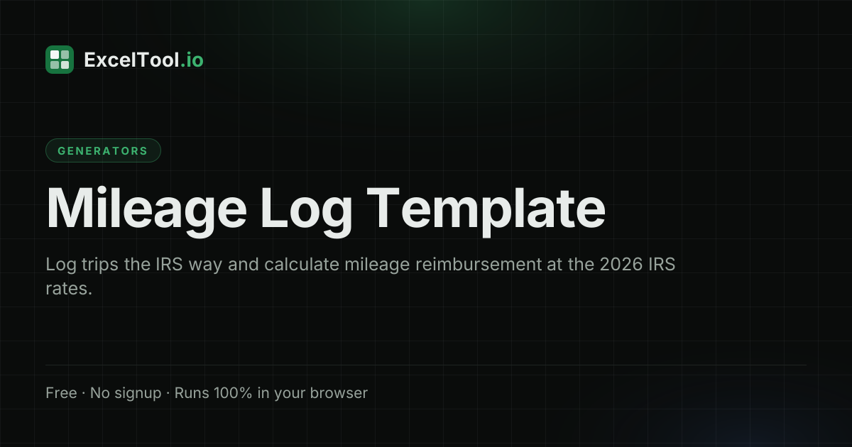 Free Mileage Log Template (Excel & PDF) - 2026 IRS Rate