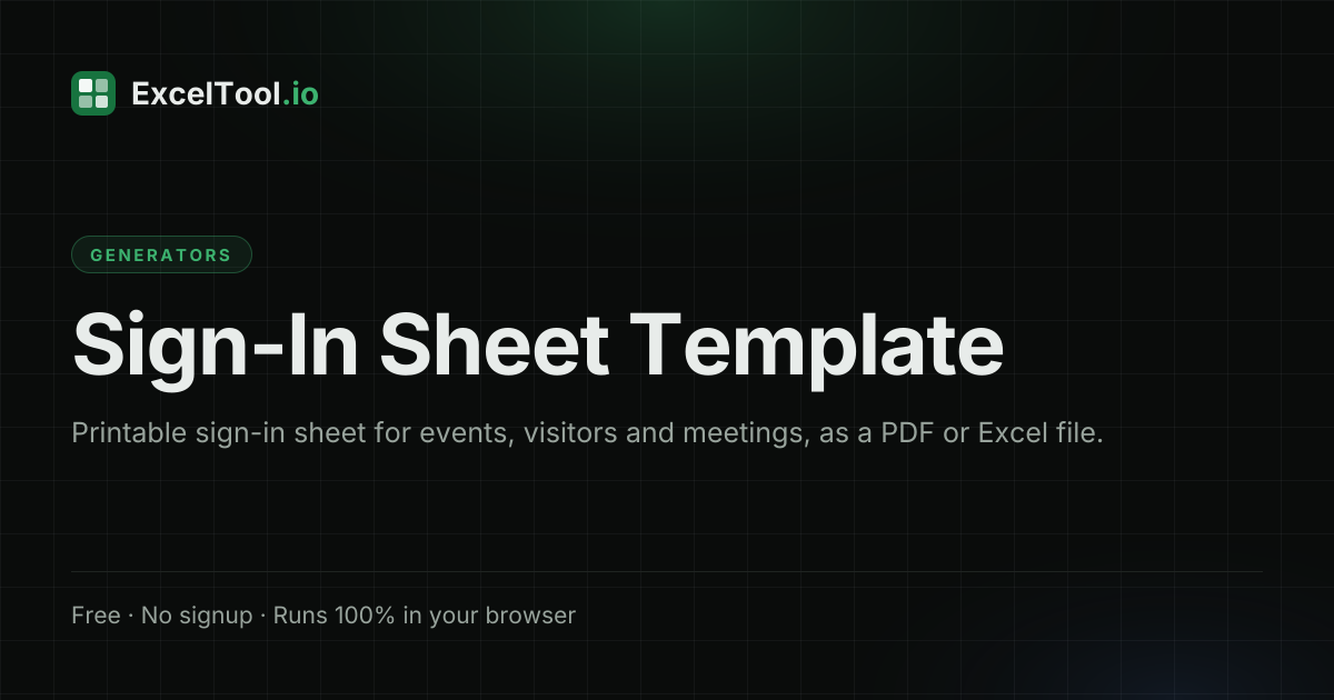 Free Sign In Sheet Template - Printable PDF & Excel